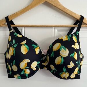 VICTORIA’S SECRET PINK Wear Everywhere Push up Bra Size 36DD Black with Lemons